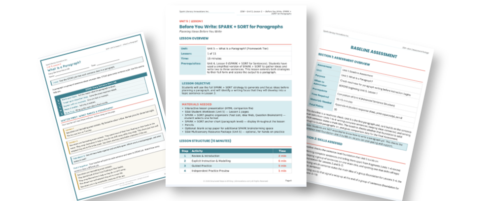 Unit 5 lesson plan, student workbook page and baseline assessment