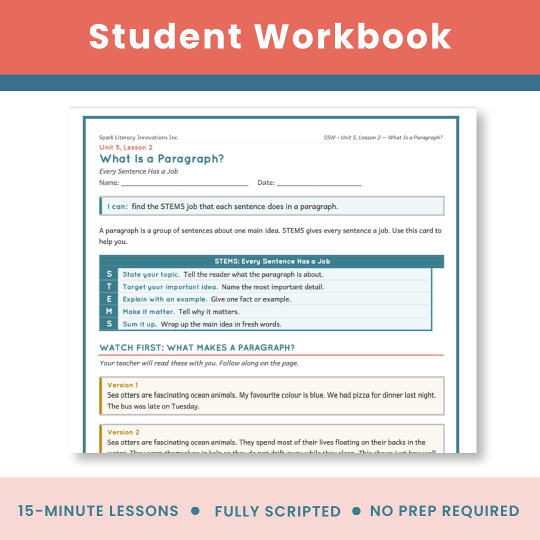 Sample page from the Unit 5 student workbook