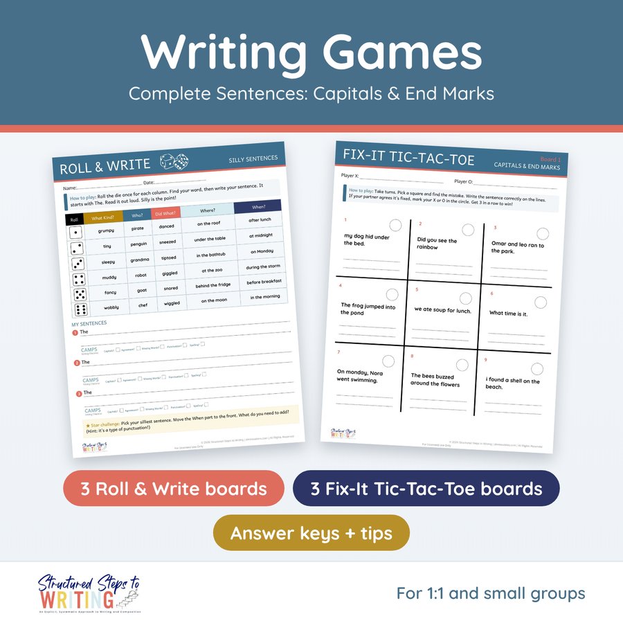 Writing Games cover: Roll and Write and Fix-It Tic-Tac-Toe